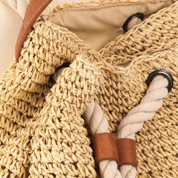 NWT Boho Beach Raffia Woven Rope Backpack - Picture 3 of 11